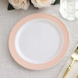 10 Pack White Disposable Salad Plates With Blush Rose Gold Spiral Rim