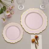 8inch Rose Gold Plastic Dessert Salad Plates, Disposable Tableware Round With Gold Scalloped Rim