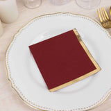 50 Pack Burgundy Disposable Cocktail Napkins with Gold Foil Edge