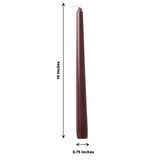 12 Pack | Burgundy 10inch Premium Wax Taper Candles, Unscented Candles