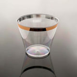 12 Pack | Clear 10oz Rose Gold Rim Plastic Party Cups, Disposable Tumblers