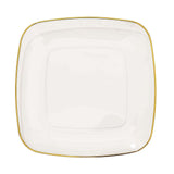 10 Pack | 10inch Clear with Gold Rim Square Plastic Lunch Party Plates, Disposable Dinner Plates#whtbkgd