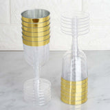 12 Pack | 6oz Clear / Gold Rim Short Stem Plastic Wine Glasses Disposable Cups