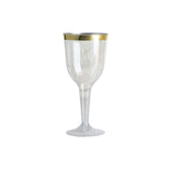 12 Pack | 9oz Clear / Gold Rim Hollow Stem Plastic Wine Goblet Glasses, Disposable Cups