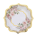 25 Pack | 8inch White/Gold Floral Scallop Rim Salad Party Paper Plates, Dessert Plates#whtbkgd