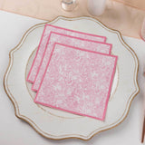 25 Pack White Pink 2-Ply Paper Beverage Napkins in French Toile Print