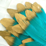 30 Pack | Metallic Gold Dipped Turquoise Real Goose Feathers | Craft Feathers for Party Decoration