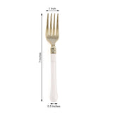 24 Pack | Gold 7inch Heavy Duty Plastic Forks with White Handle, Plastic Silverware