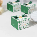 25 Pack Green Monstera Leaf Print Candy Gift Boxes with Satin Ribbon Bow, Thank You Cardstock Paper 