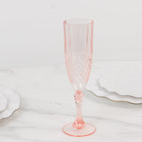 6 Pack Transparent Blush Crystal Cut Reusable Plastic Wedding Flute Glasses, 8oz Shatterproof