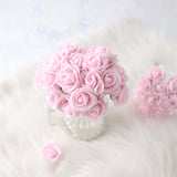 48 Roses | 1inch Tall Pink Real Touch Artificial DIY Foam Rose Flowers With Stem, Craft Rose Buds