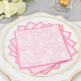 25 Pack White Pink 2-Ply Paper Beverage Napkins in French Toile Print