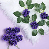 24 Roses | 2inch Purple Artificial Foam Flowers With Stem Wire and Leaves