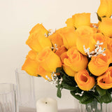 12 Bushes | Orange Artificial Premium Silk Flower Rose Bud Bouquets
