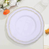 10 Pack | 9inch White / Gold Scalloped Rim Plastic Dinner Plates