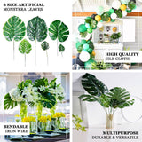 6 Stems | Assorted Green Artificial Silk Tropical Monstera Leaf Plants