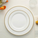 10-Pack Black Plastic Dessert Plates – 8" Round with Gold Beaded Rim, Disposable for Parties & Event