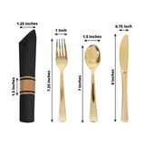 Set of 24 Gold Plastic Silverware with Pre-Rolled Black Paper Napkins