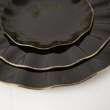 10 Pack | 11 Black Disposable Dinner Plates With Gold Ruffled Rim, Round Plastic Party Plates