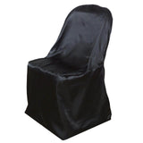 Black Glossy Satin Folding Chair Covers, Reusable Elegant Chair Covers