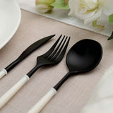 24 Pack | 8inch Black With Ivory Handle Silverware Set, Modern Premium Plastic Utensil Set