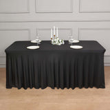 6ft Black Wavy Spandex Fitted Rectangle 1-Piece Tablecloth Table Skirt