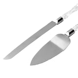 2 Set | Stainless Steel Knife and Server Party Favors Set With Clear Acrylic Handle | Free Gift Box 