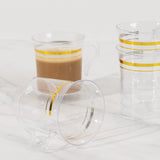 8 Pack 8oz Clear Plastic Coffee Mugs with Gold Stripes, Disposable Tea Cups with Handle - 3.5inch