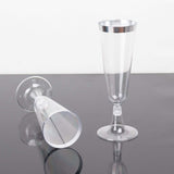 12 Pack Clear Disposable Champagne Flutes with Silver Rim, 5oz Transparent Plastic Toasting Cocktail