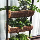 42inch 4-Tier Metal Ladder Plant Stand With Natural Wooden Log Planters