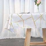 54"x54" White Polyester Square Table Overlay With Gold Foil Geometric Pattern