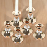 6 Pack 3.5" Gold Metal Taper Candle Holders with Crystal Ball Center, Vintage Candlestick Stands