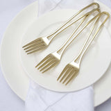 24 Pack | 7inch Gold Modern Hollow Handle Design Plastic Forks, Disposable Silverware