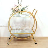 2.5ft Tall Gold Metal 2-Tier Bar Cart Mirror Serving Tray Kitchen Trolley, Round Teacart Island Cart