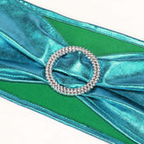 5 pack Metallic Peacock Teal Spandex Chair Sashes With Attached Round Diamond Buckles