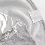 Metallic Silver Shimmer Tinsel Spandex Banquet Chair Cover With Attached Sash Band