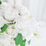 2 Bushes | 18inch Real Touch White Artificial Rose Flower Bouquet, Long Stem Flower Arrangements