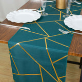 9ft Peacock Teal With Gold Foil Geometric Pattern Table Runner