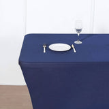 Navy Blue Stretch Spandex Rectangle Tablecloth 8ft Wrinkle Free Fitted Table Cover