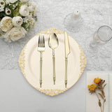 10 Pack | 10inch Ivory Gold Leaf Embossed Baroque Plastic Dinner Plates