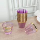 25 Pack 9oz Crystal Purple Gold Rimmed Short Disposable Tumbler Glasses