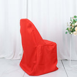 Red Polyester Folding Chair Cover, Reusable Stain Resistant Slip On Chair Cover