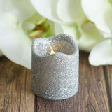 12 Pack | Silver Glitter Flameless Candles LED | Battery Operated Votive Candles