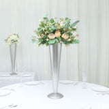 28Inch Tall Brushed Silver Metal Trumpet Flower Vase Wedding Centerpiece