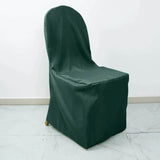 10 Pack Hunter Emerald Green Polyester Banquet Chair Covers, Reusable Stain Resistant Slip On Chair