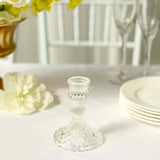 6 Pack | 4inch Clear Glass Diamond Pattern Pillar Votive Candle Stands