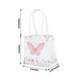 12 Pack Pink Glitter Butterfly Paper Favor Bags With Handles, Floral Print White Gift Bags