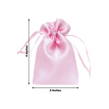 Pink satin drawstring pouch, 3x4 inches, perfect for gifts or jewelry storage.