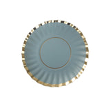 50 Pack Gold Scalloped Rim Mini Dessert Plates in Dusty Blue, Disposable Round Paper#whtbkgd