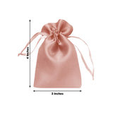Pink satin drawstring bag, 4x3 inches, perfect for gifts or storage.